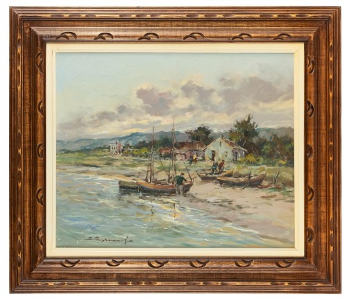 Eugeniusz Dzierzencki (1905 Warszawa - 1990 Sopot), Łodzie w przystani rybackiej
