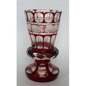 Puchar w typie biedermeier(XIX/XXw.) nsygn., szkło kryształowe, szlifowane, biało-rubinowe, wys.17 cm