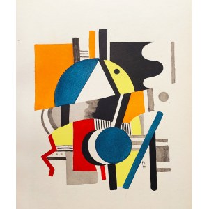Fernand LÉGER (1881-1955), Kubistická kompozice [pochoir ručně kolorovaný kvašem], 1929