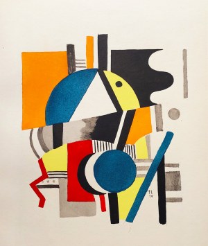 Fernand LÉGER (1881-1955), Kompozycja kubistyczna [pochoir ręcznie kolorowany gwaszem], 1929
