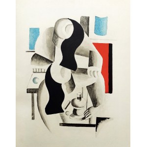 Fernand LÉGER (1881-1955), Kompozycja kubistyczna [pochoir ręcznie kolorowany gwaszem], 1929