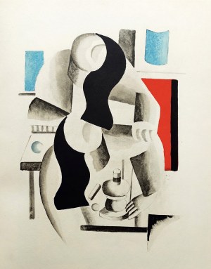 Fernand LÉGER (1881-1955), Kompozycja kubistyczna [pochoir ręcznie kolorowany gwaszem], 1929