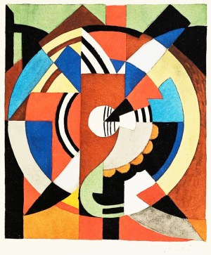 Auguste Herbin (1882-1960), kubistická kompozice [pochoir ručně kolorovaný kvašem] 1929