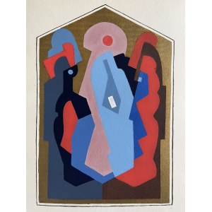 Albert Leon Gleizes (1881 - 1953), Kompozycja kubistyczna [pochoir ręcznie kolorowany gwaszem], 1929
