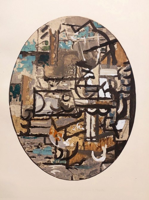 Georges Braque (1882 - 1963), Kompozycja kubistyczna [pochoir ręcznie kolorowany gwaszem], 1929