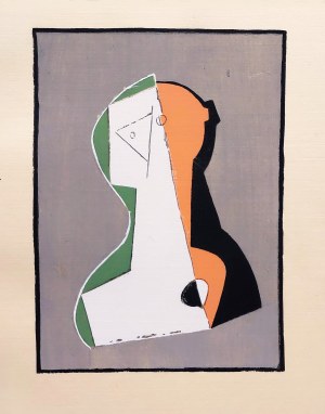Henri Laurens (18 lutego 1885 - 5 maja 1954), Kompozycja kubistyczna [pochoir ręcznie kolorowany gwaszem], 1929