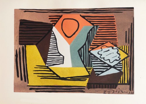 Pablo Picasso (1881 Malaga - 1973 Mougins), Kompozycja kubistyczna [pochoir ręcznie kolorowany gwaszem], 1929