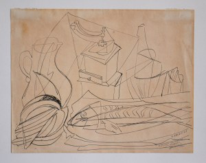GINO SEVERINI, Martwa natura z rybą i młynkiem