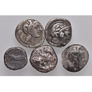 Lot de cinq fractions grecques en argent ...