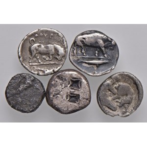 Lot de cinq fractions grecques en argent ...