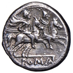 Anonime - Denario (211-208 a.C.) Testa di Roma a d. - R/ I D...