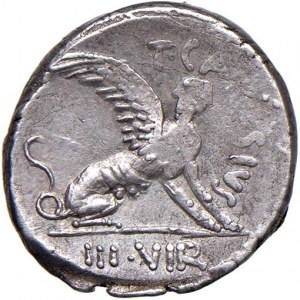 Carisia - T. Carisius - Denario (46 a.C.) Testa della Sibill...