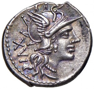 Julia - L. Iulius - Denár (141 př. n. l.) Hlava Říma a d. - ...