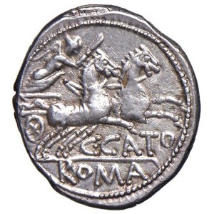 Porcia - C. Cato - Denario (123 a.C.) Testa di Roma a d. - R...