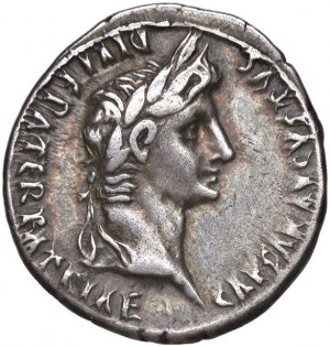 Augustus (27 B.C.-14 A.D.) Denarius (Lugdunum) Laureate head ...
