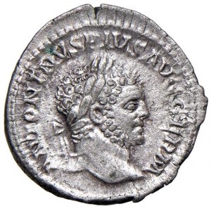 Caracalla (211-217) Denario - Testa laureata a d. - R/ Escul...