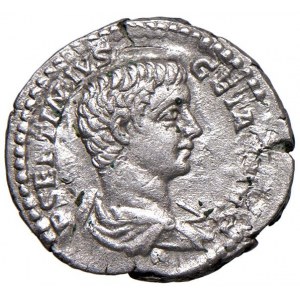 Geta (211-215) Denario - Busto drappeggiato a d. - R/ Minerv...