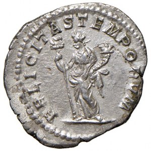 Macrino (217-218) Denario - Busto laureato a d. - R/ La Feli...