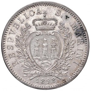 SAN MARINO 5 Lire 1898 - AG (g 24,99) Ossidazione al D/...
