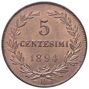 SAN MARINO 5 Cenetesimi 1894 - CU (g 5,14) Rame rosso...