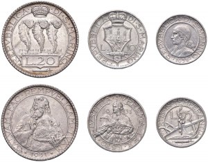 SAN MARINO 20 and 10 Lire 1931 and 5 Lire 1938 - AG Lot of three...