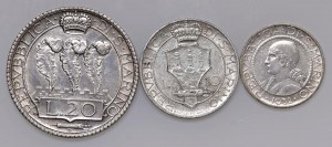 SAN MARINO 20, 10, 5 Lire 1932 - AG Partia trzech monet...