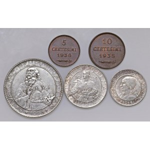 SAN MARINO 10 e 5 Lire, 10 e 5 Centesimi 1938. Lotto di quat...
