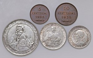 SAN MARINO 10 a 5 lir, 10 a 5 centesimi 1938. Sada čtyř ...