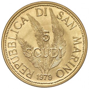SAN MARINO 5 Scudi 1979 - AU (g 15 - Tit. 917) In astuccio c...