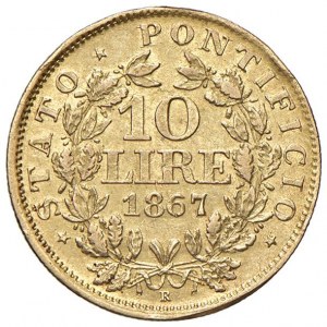 Pius IX (1846-1878) 10 Lire 1867 A. XXII - Nomisma 855 AU (g ...
