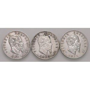 Vittorio Emanuele II (1861-1878) Lotto di tre monete da 5 li...