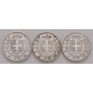Vittorio Emanuele II (1861-1878) Lotto di tre monete da 5 li...