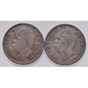 Umberto I (1878-1900) 5 cents 1895 et 1896 - CU Lot de ...
