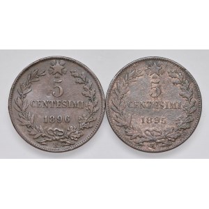 Umberto I (1878-1900) 5 cents 1895 et 1896 - CU Lot de ...