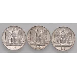 Victor Emanuel III (1900-1946) 5 lires 1927, 1929** et 193...
