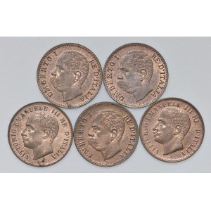 Lotto di cinque pezzi da 1 centesimo, date diverse in altiss...