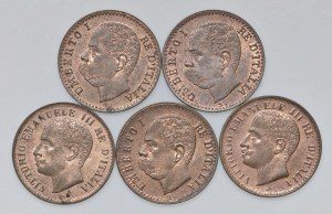 Lot of five 1-cent pieces, different dates in altiss...