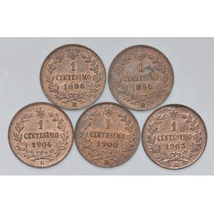 Lotto di cinque pezzi da 1 centesimo, date diverse in altiss...