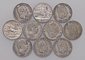Lot of coins of the Kingdom of Italy: Lira 1863 coat of arms (3) and v...