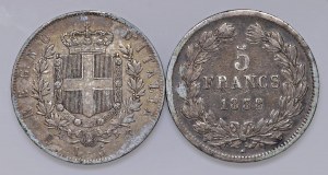 Lot of two coins: 5 Lire 1871 M and France, 5 Francs 1838...