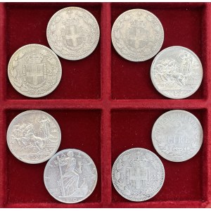 Lot de sept pièces de 2 lires et une de 10 lires, toutes en AG com...