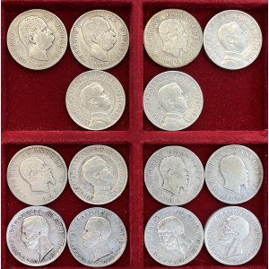 Lotto di otto pezzi da una lira e quattro da 5 lire, tutte i...