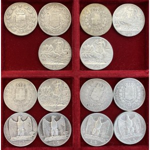 Lotto di otto pezzi da una lira e quattro da 5 lire, tutte i...