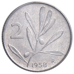 REPUBBLICA ITALIANA (1946-) 2 Lire 1958 - IT RR Sigillato co...