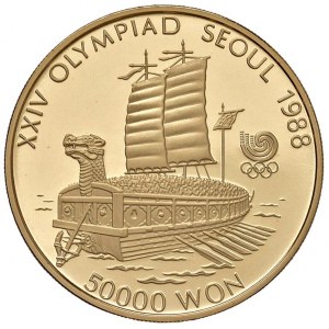 KOREA 50 000 wonů 1986 - AU (g 33,62) V originálním pouzdře a s...
