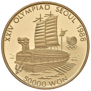 KOREA 50,000 Won 1986 - AU (g 33.62) In original case and...