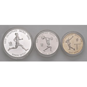 CORÉE 10 000, 2 000 et 1 000 Won 1988 - CuNi Lot de trois pièces...