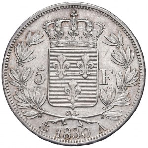 FRANCIA Carlo X (1824-1830) 5 Franchi 1830 A Bordo in riliev...