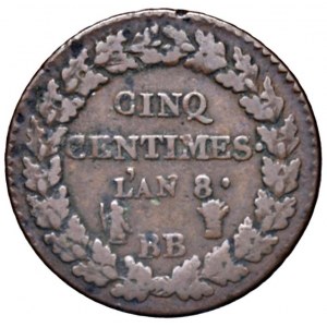 FRANCE 5 Centimes l'an 8 BB Strasbourg - KM 640 CU (g 9,42)...