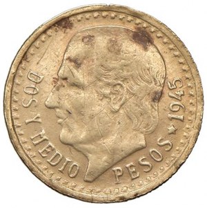MEXICO 2.50 Pesos 1945 - AU (g 2.01) Scratch...